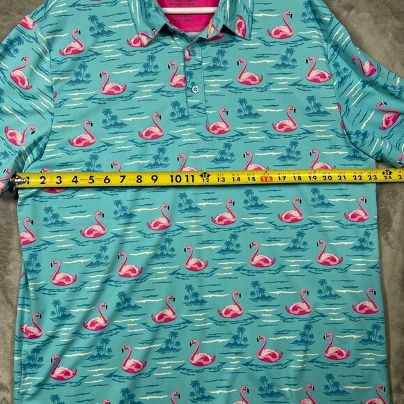 Birdie Bound Men's XL Blue Flamingo Print Golf Polo‎ Shirt Stretch Performance - Picture 3 of 6